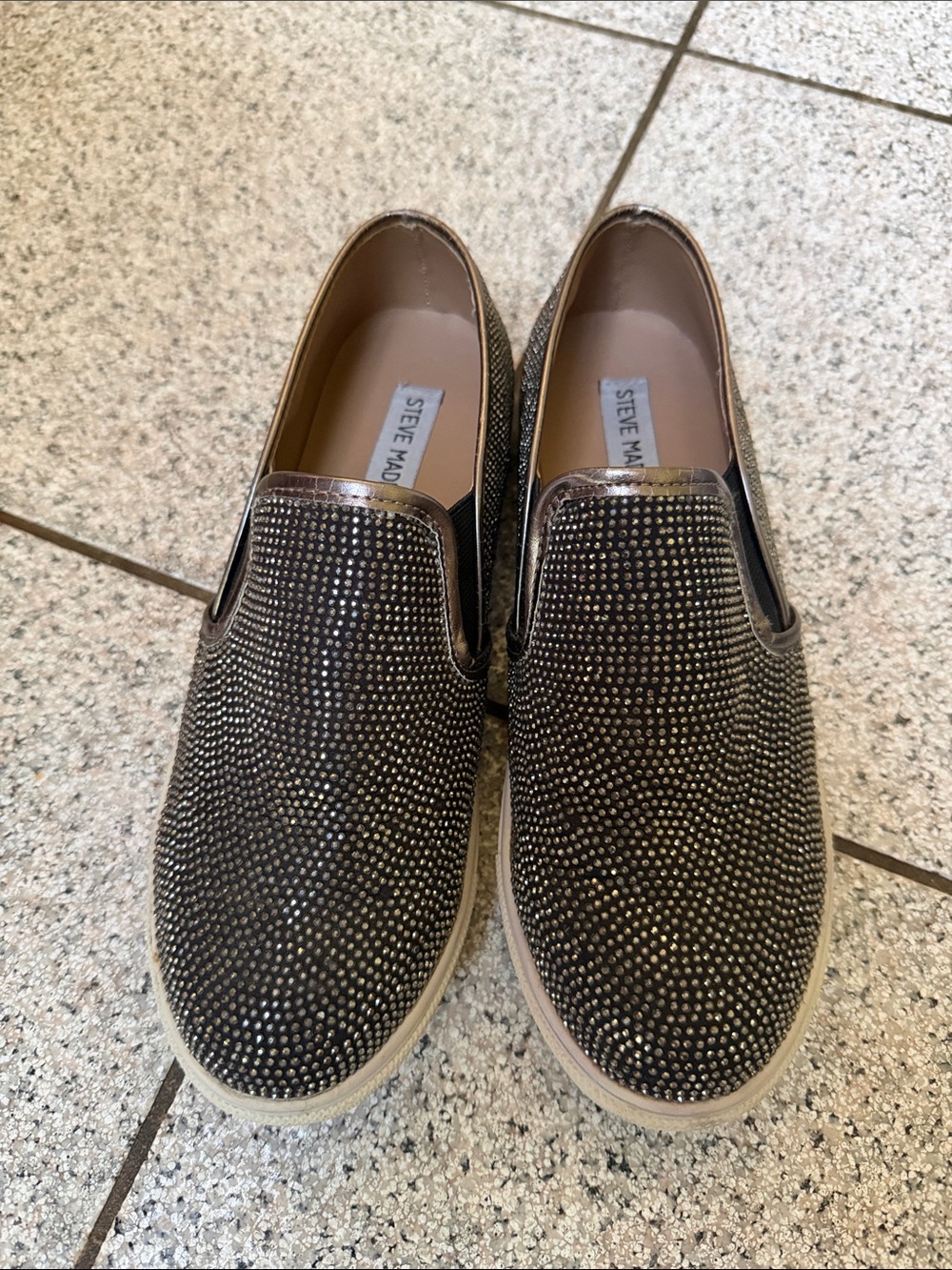 Steve Madden Men’s Brown Slip-On Loafers with Metallic Studs